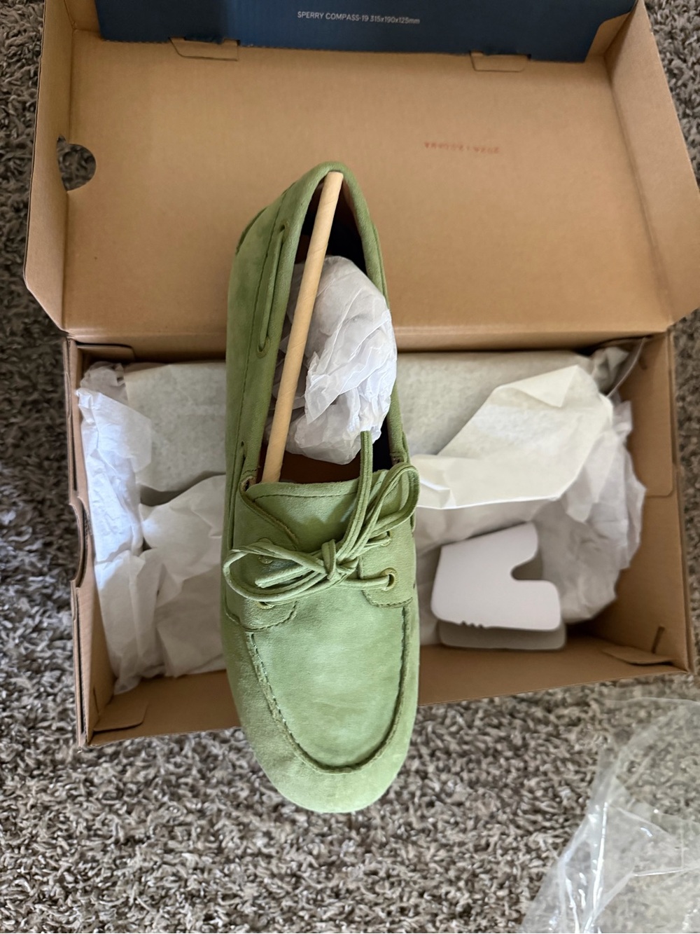 New Women Sperry Green Suede Driving Loafers
